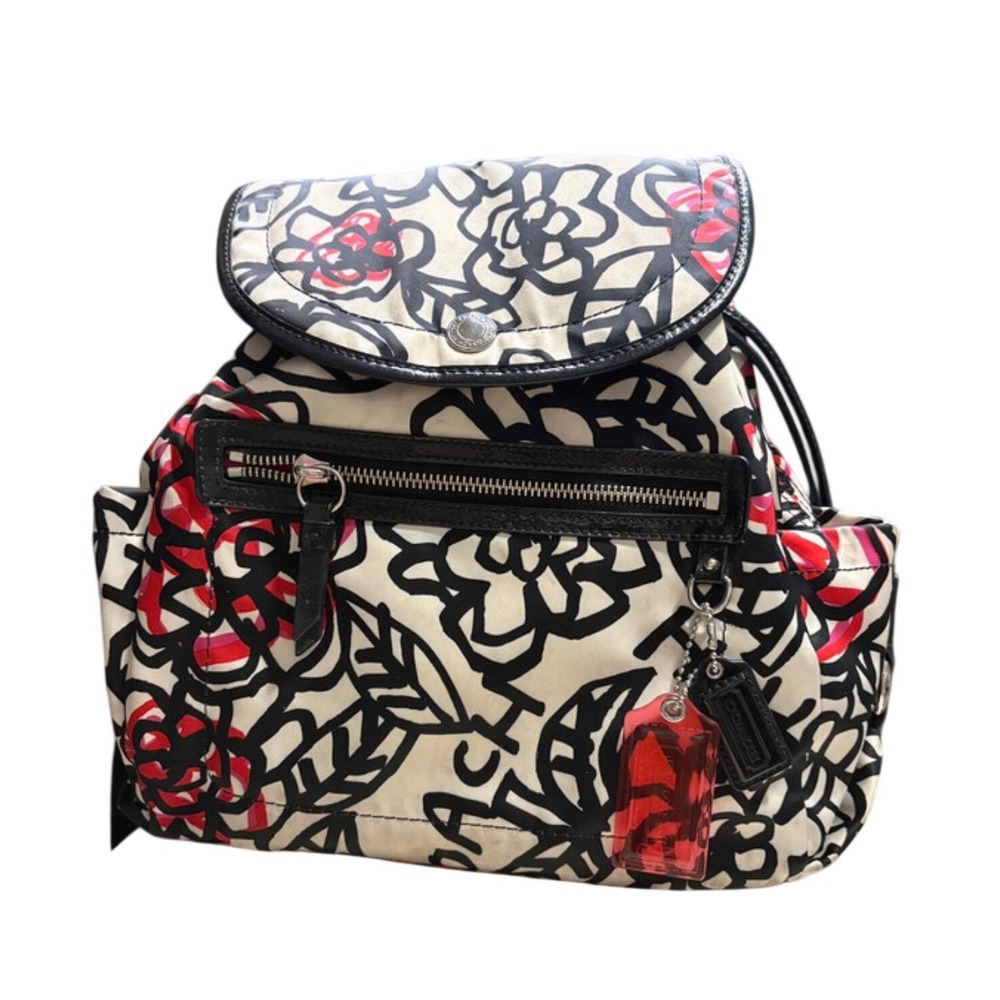 Coach Poppy Floral Graffiti Backpack Cream Black Red F16582 Y2K Designer Bag
